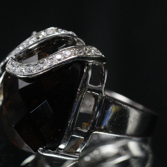 STERLING SILVER SMOKY QUARTZ CZ RING - Picture 7 of 11